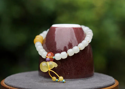 Hetian Jade 7x8mm Beaded Pendant Bracelet — Unisex Charm