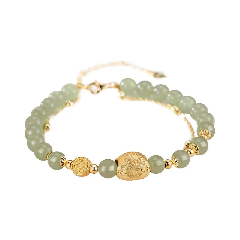 Dragon Zodiac Hetian Jade Double-Layer Lucky Bangle