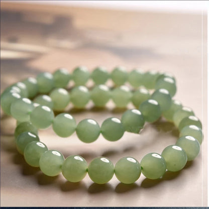 Hetian White Jade Gradient Bead Bracelet — Unisex Hand-Strung