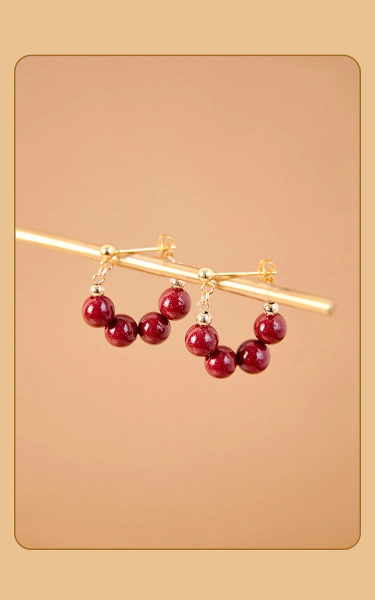 Handmade Red Agate Drop Earrings | Vintage Feng Shui Charm