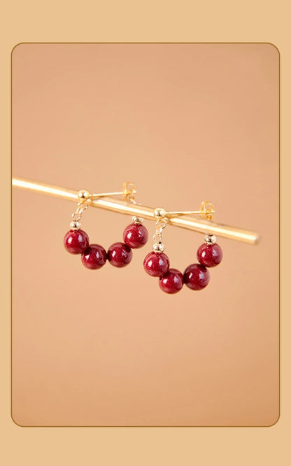 Handmade Red Agate Drop Earrings | Vintage Feng Shui Charm