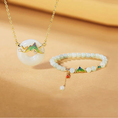 Sterling Silver & Hotan Jade 2-Piece Bracelet Necklace Set