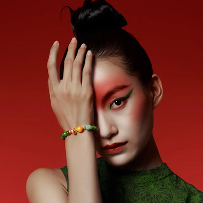 Hetian Jasper & Wax Amber Hand Chain｜Tibetan Silver Rope