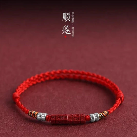 Hand Woven Natural Purple Cinnabar Lucky Bracelets Women Men Prayer Blessing Bangles Six Character Words Sizeadjustable