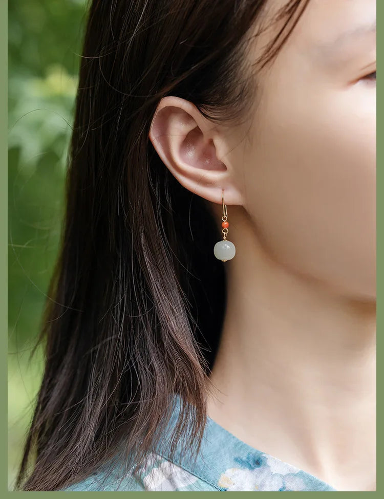 Hetian Jade Green Earrings | Sterling Silver Allergy-Proof
