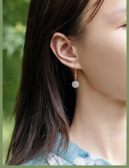 Hetian Jade Green Earrings | Sterling Silver Allergy-Proof