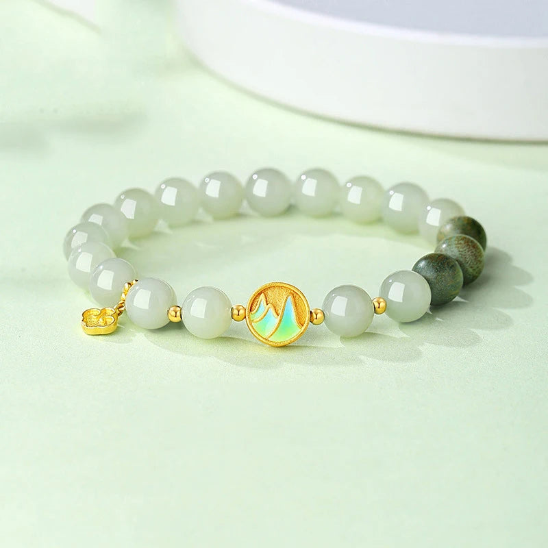 Green Enamel Bead Bracelet Hetian Jade – Feng Shui Charm