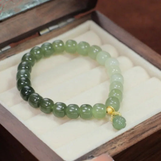 Natural Hetian Jade Pearl Bracelet｜Fresh Single-Loop Charm