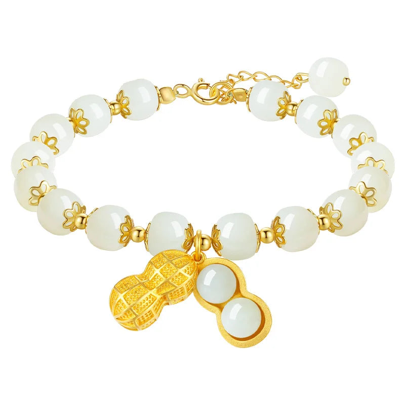 Hetian Jade S925 Silver Peanut Bracelet — Auspicious Beads
