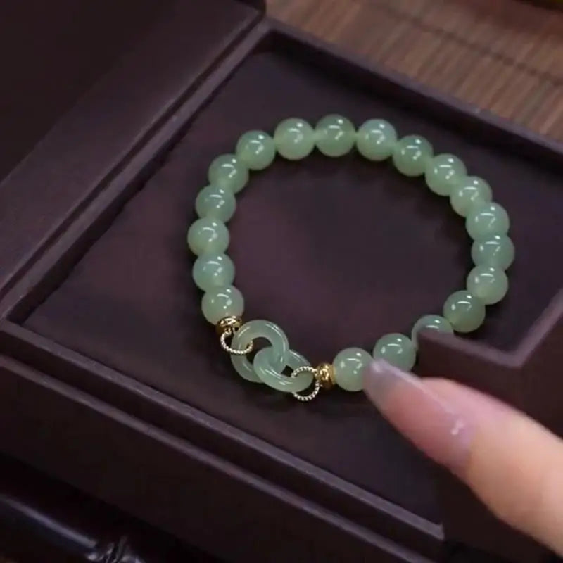 Hetian Jade Heart Bead Bracelet｜Minimalist Peace Button Jewelry
