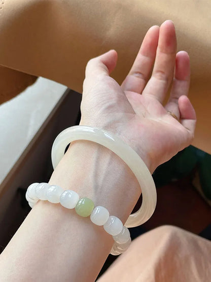 Hotan White Jade 10mm Bead Bracelet｜Single Circle Lucky Amulet