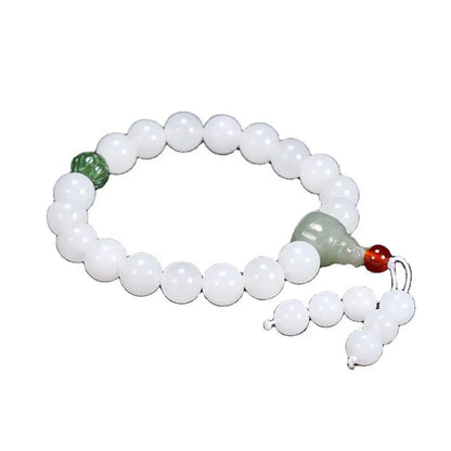 Hetian White Jade Flower Pendant Bracelet｜10mm Natural Bead Set