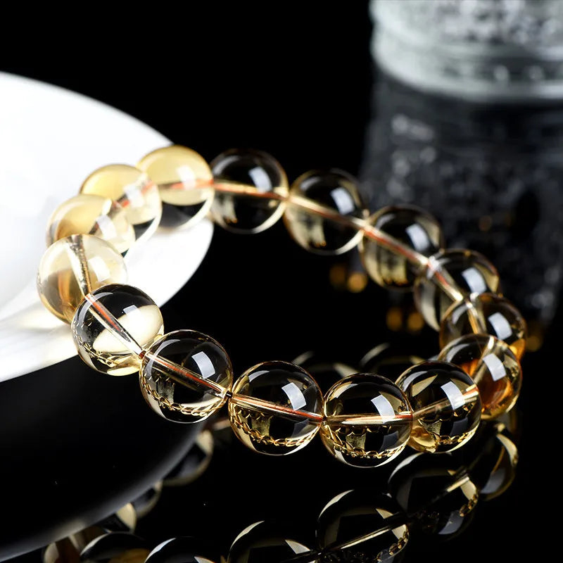Natural Citrine 10-12mm Beaded Bracelet — Unisex Handmade