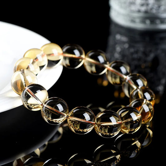 Natural Citrine 10-12mm Beaded Bracelet — Unisex Handmade