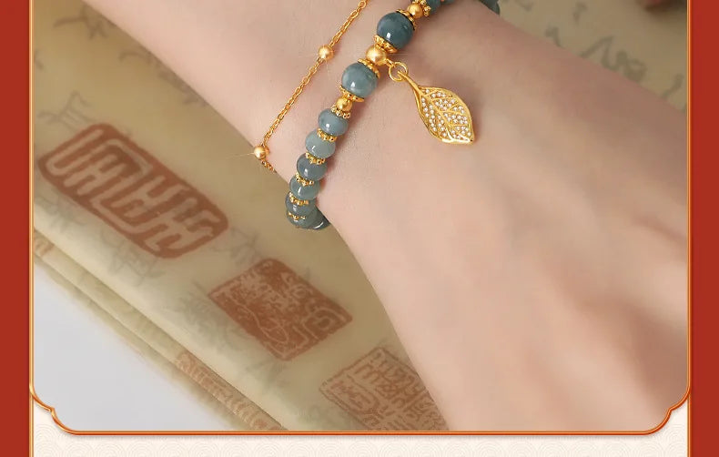 Natural Rice-Bead Jade Bracelet with A-Grade Jadeite Clamp