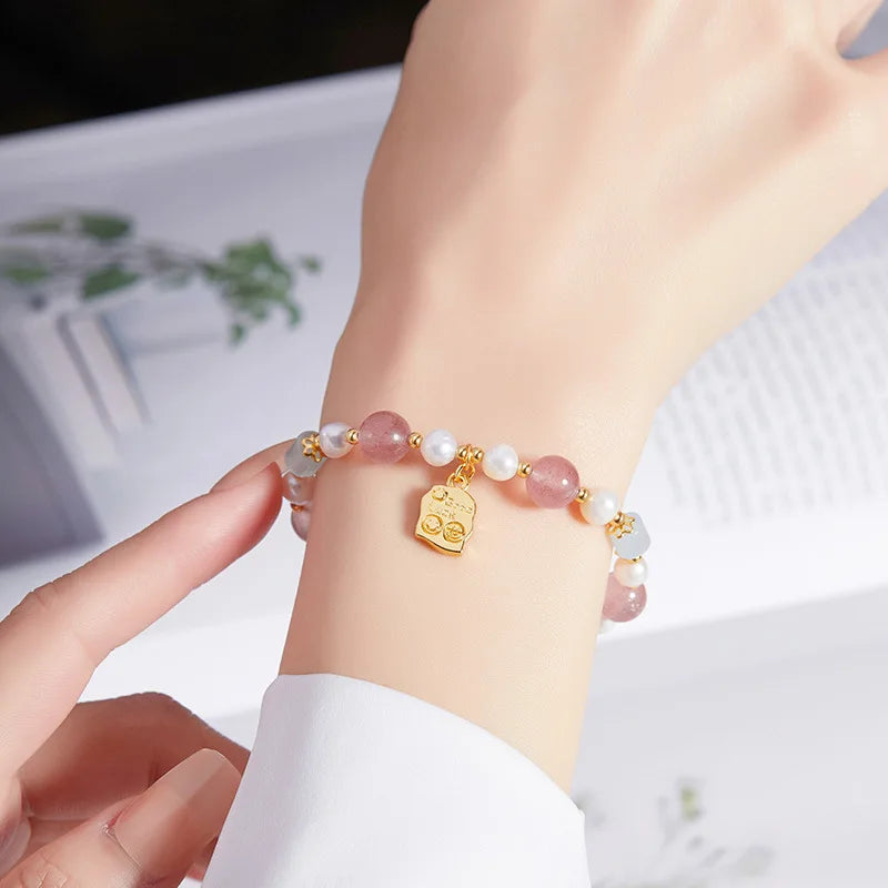 Strawberry Pink Crystal Love Bracelet｜Pearl & Semi-precious