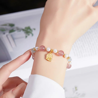 Strawberry Pink Crystal Love Bracelet｜Pearl & Semi-precious