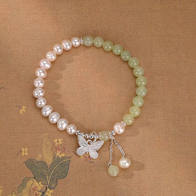 Hetian Jade Butterfly Tassel Bracelet｜Retro Luxury Woven Rope