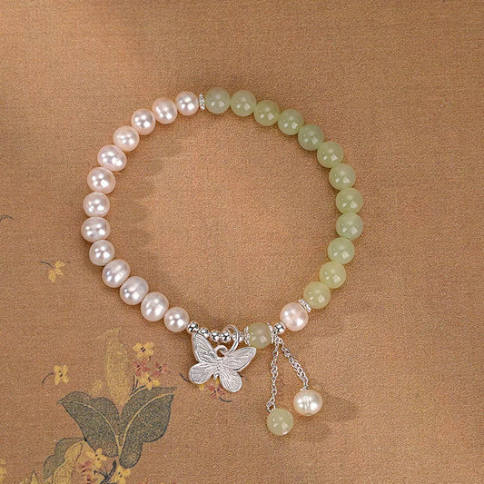 Butterfly Tassel Pendant Bracelet with Natural Hetian Jade