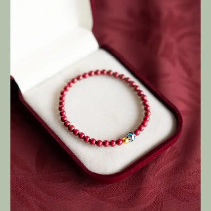 Natural Cinnabar & Blue Lotus Cloisonné Bracelet