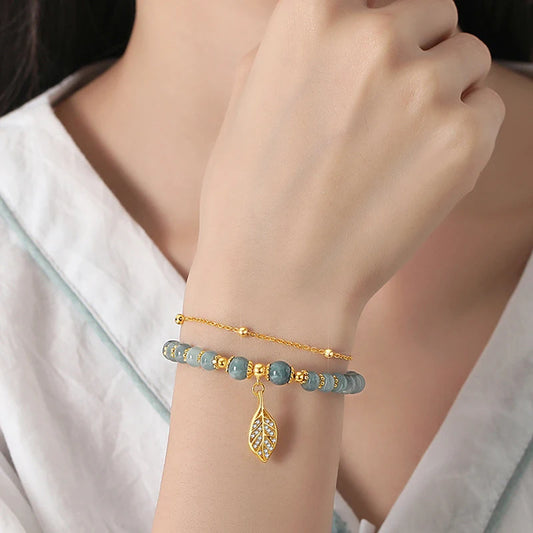 Natural Rice-Bead Jade Bracelet with A-Grade Jadeite Clamp