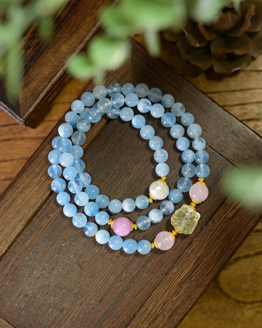 海蓝宝·黄水晶·昆士石幸运狮子层叠手链｜开运聚财护佑