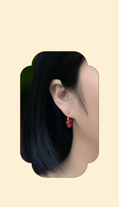 Handmade Red Agate Drop Earrings | Vintage Feng Shui Charm