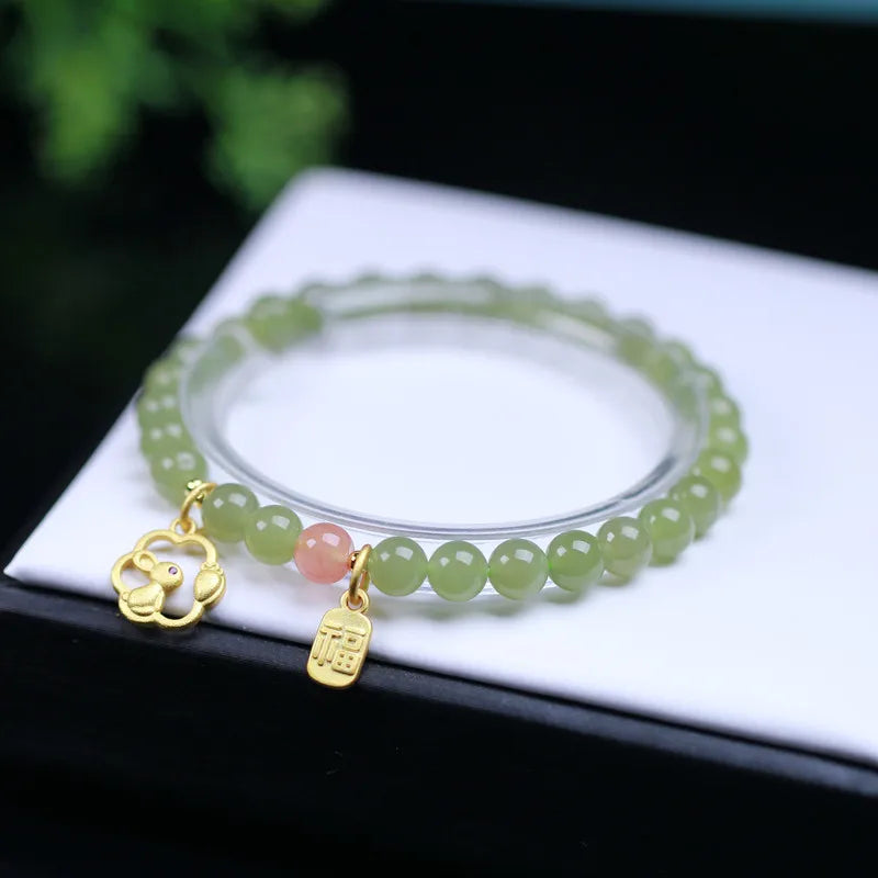 Lucky Jade Antique Gong Bell Bracelet — Boho Feng Shui Charm
