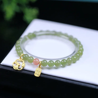 Lucky Jade Antique Gong Bell Bracelet — Boho Feng Shui Charm