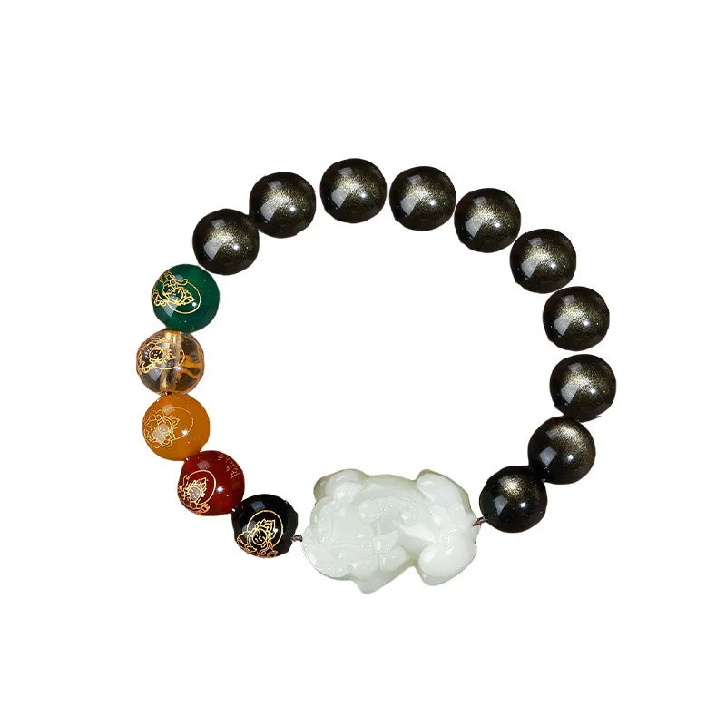 Natural Bracelet For Male High End Hotan Jade Pixiu Attracts Money And Obsidian Five Way God Of Wealth Buddha Beads Give Gifts