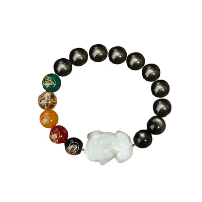 Natural Bracelet For Male High End Hotan Jade Pixiu Attracts Money And Obsidian Five Way God Of Wealth Buddha Beads Give Gifts