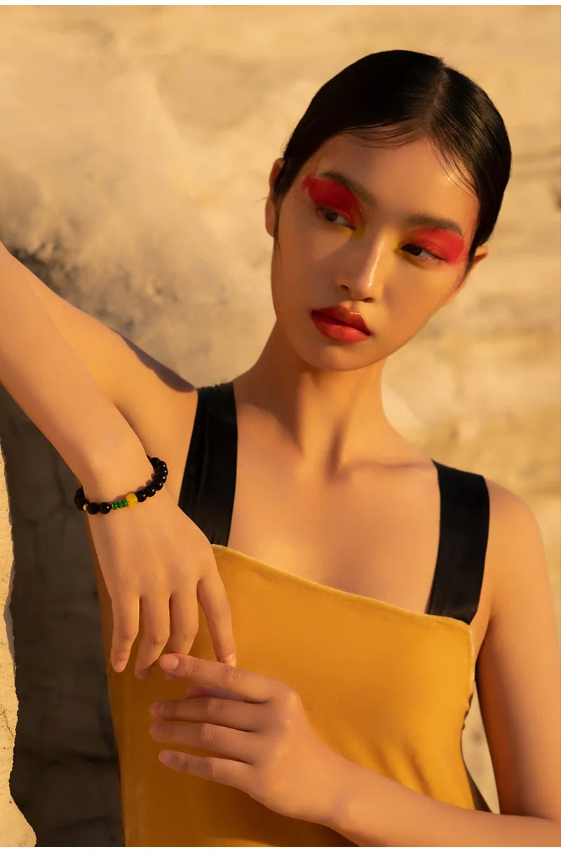 Obsidian & Purple Sandalwood Bracelet with 925 Needle