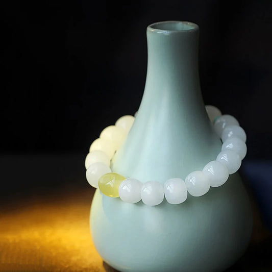 Couples Personalized 10mm White Jade & Jasper Beaded Bracelet