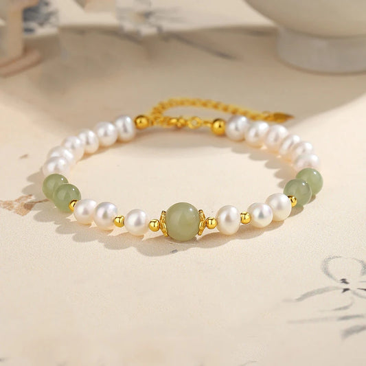 Green Stone Bracelet — Amethyst Jade Agate Elastic Bangle