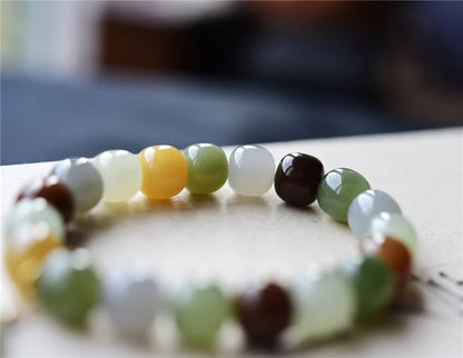 Hetian Jade 9×10mm Multicolor Bracelet｜Unisex Feng Shui Talisman