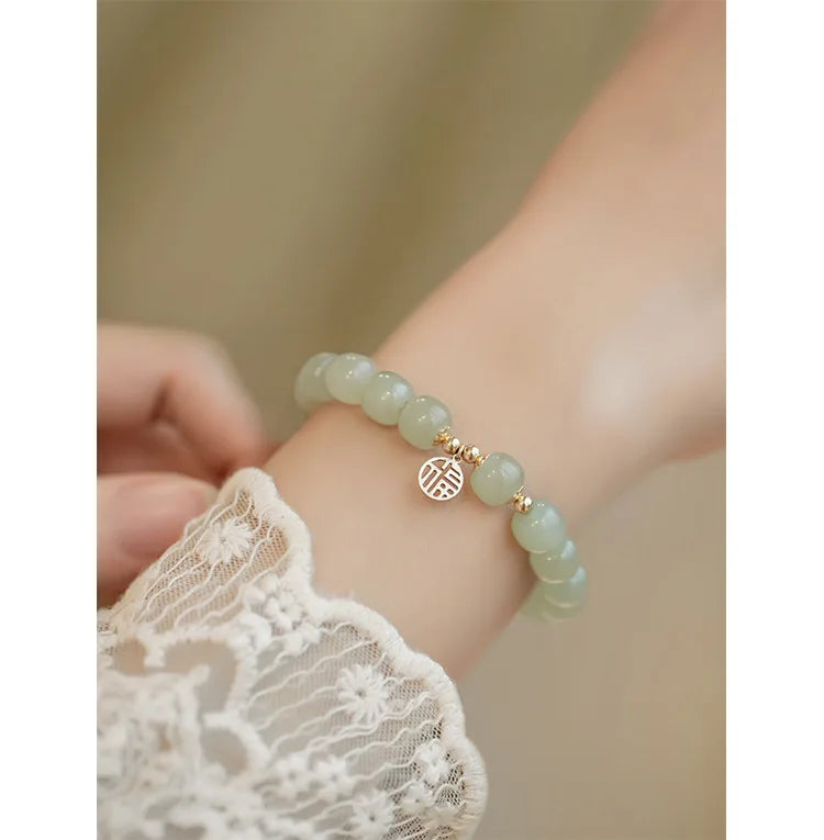 Natural Hotan Jade Wrapped Bracelet — Light Luxury Good Luck Gift