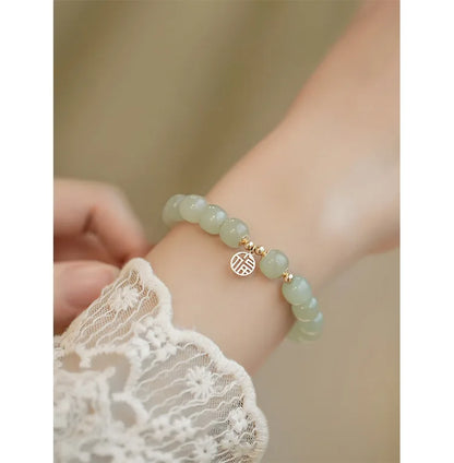 Natural Hotan Jade Wrapped Bracelet — Light Luxury Good Luck Gift