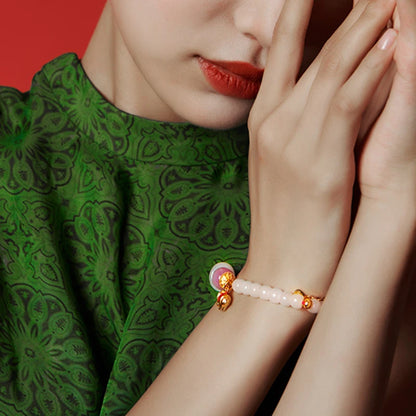 Natural Hetian Jade Bracelet for Women｜Silver & Gold-Plated Accents