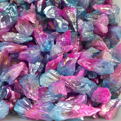 粉蓝电镀石英水晶尖原石摆件｜水族造景 风水净化能量