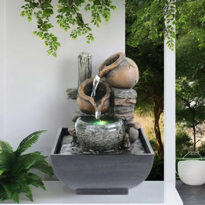 三层桌面流水摆件｜禅意风水静心LED假山喷泉 家居装饰