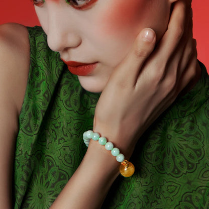 Mystic Green Jade Round Bead Bracelet for Women