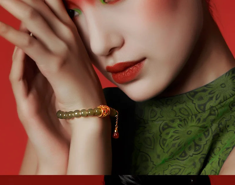 Natural Hetian Jade & Tibetan Silver Stretch Bracelet