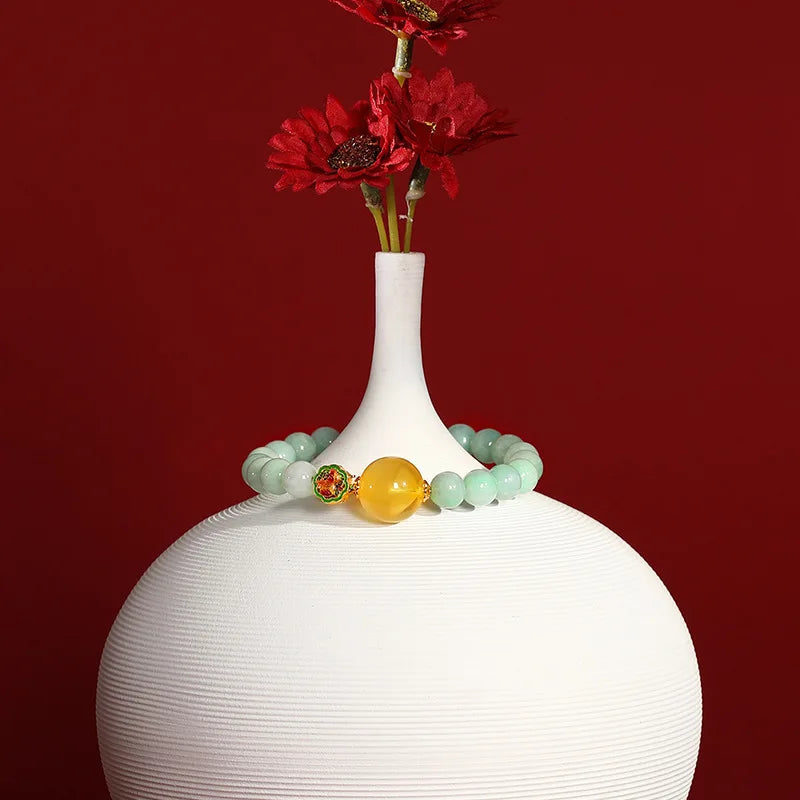 Mystic Green Jade Round Bead Bracelet for Women