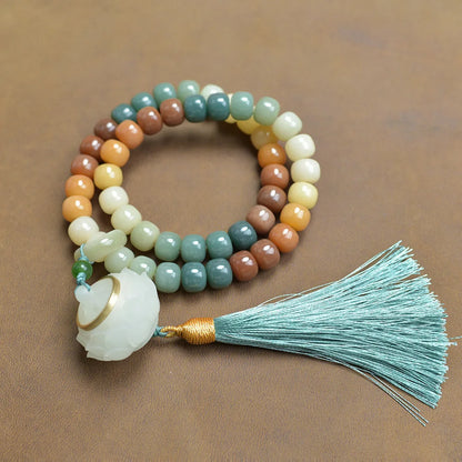 White Jade Bodhi Root Wrap Bracelet — Multi-Treasure