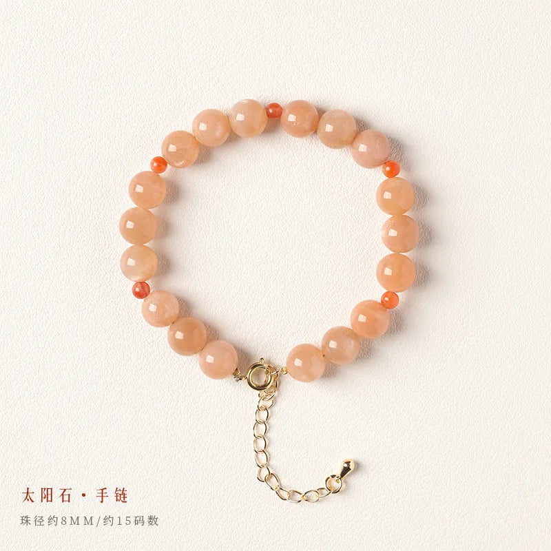 Warm Sunstone Red-Glow Beaded Collarbone Bracelet Charm