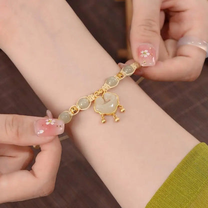 Hetian Jade Leaf Bracelet ｜ Vintage Handmade Feng Shui Charm
