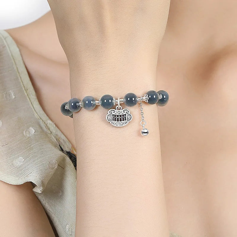Sugar Heart Agate Tibetan Silver Safe-Lock Bracelet