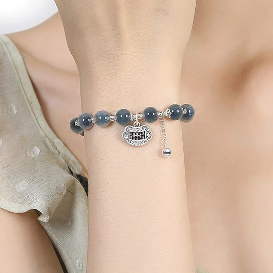 Sugar Heart Agate Tibetan Silver Safe-Lock Bracelet