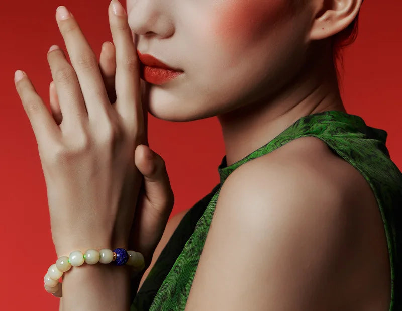 Lapis Lazuli & Hotan Jade Enamel Bracelet｜S925 Silver Plated