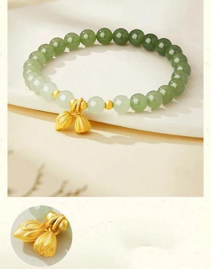 Lotus Seedpod Hetian Jade Elastic Bracelet — Vintage Student Beads